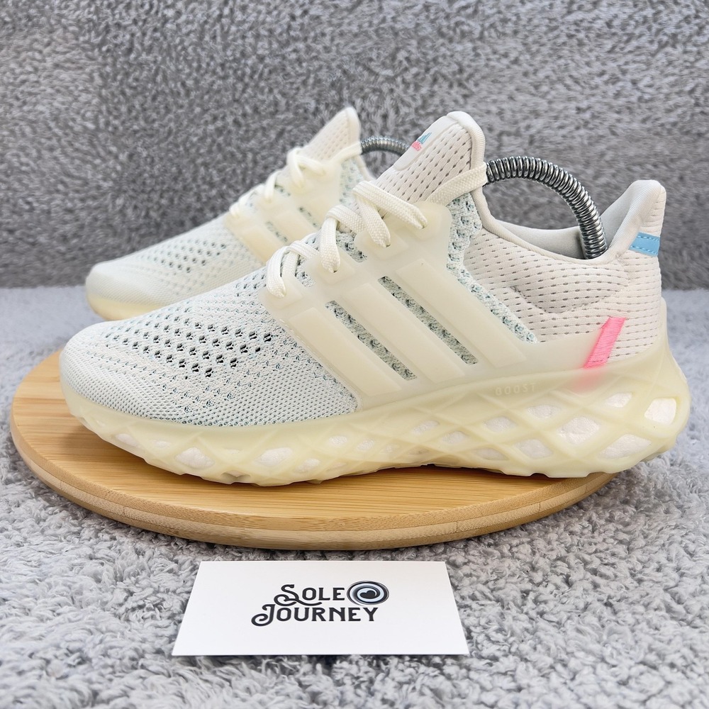Adidas Ultraboost GS 7 Womens 8.5 White Web DNA Shoes Running‎ Sneakers Boost